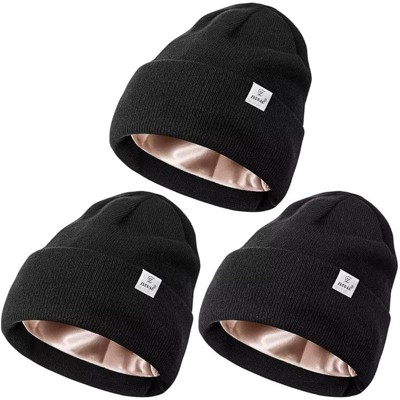 Zuppad 3 Pack Satin Lined Winter Beanie Hats for Women Men,Silk Lined Womens Beanies Knit Soft Warm Cuffed Hats