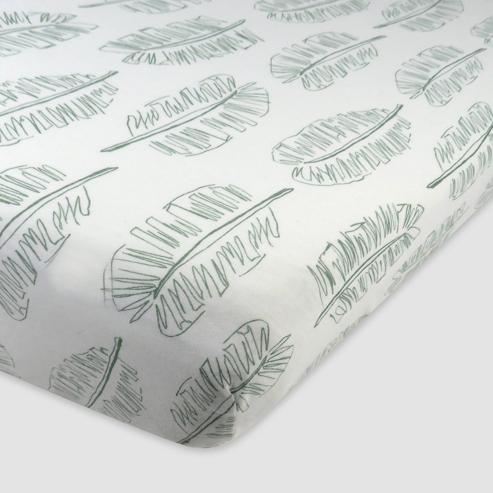 Photos - Bed Linen Honest Baby Organic Cotton Fitted Crib Sheet - Jumbo Leaf Sage