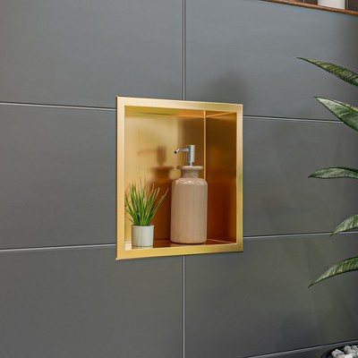 ALFI ABNP1212-BG 12Inch x 12Inch Brushed Gold PVD Stainless Steel Square Single Shelf Shower Niche