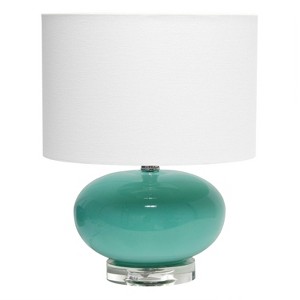 Lalia Home 15.25 Modern Ovaloid Glass Bedside Table Lamp With Fabric Shade Aqua Blue white Ul Listed Cotton Drum Shade Metal Base Target