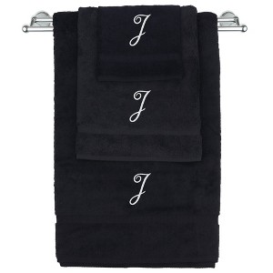 BC BARE COTTON Monogrammed Towel Set, Personalized Gift, Set of 3 - Black - White Script - 1 of 4