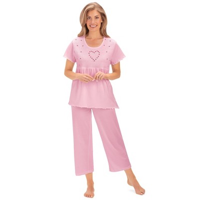 Collections Etc Smocked & Embroidered Rosebud Heart 2-piece Pajama Set ...