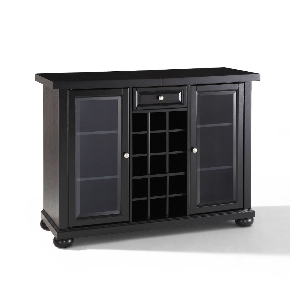 Crosley Alexandria Sliding Top Bar Cabinet Black: Rubberwood Construction, Wine & Glass Storage, Adjustable Shelves