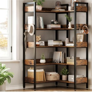 5-Tier Convertible Corner Bookshelf,Modern Industrial l-Shaped Display Shelf - 1 of 4