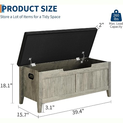Storage Bench, 39.4” Wooden Chest Storage Box with 2 Safety Hinges, Entryway Benches with Flip-Top, Large Trunk for Living Room, Bedroom