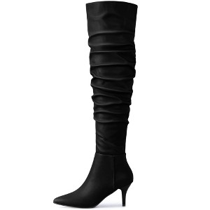 Perphy Women's Pointy Toe Slouches Stiletto Heels Over the Knee Boots - 1 of 3