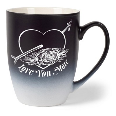 Elanze Designs Romantic Floral Valentines Coffee Cup Mug 12 Ounce Ceramic With Ombre Gradient Love You More Arrow Heart and Rose Black and White