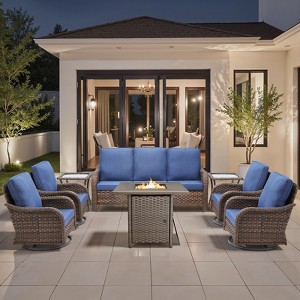 Buenhomino Patio Furniture Set with 30" Fire Pit Table-High Back Outdoor Swivel Chairs Set with Thick Cushions Outdoor Patio Conversation Sets - 1 of 4