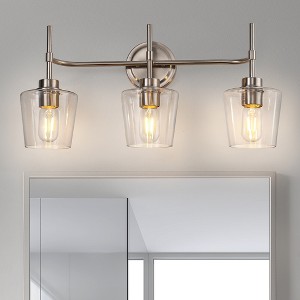 DORESshop 22 in. 3-Light Brushed Nickel Bathroom Vanity Light with Clear Glass Shades  Wall Light for Bathroom, Vanity, or Powder Room - 1 of 4