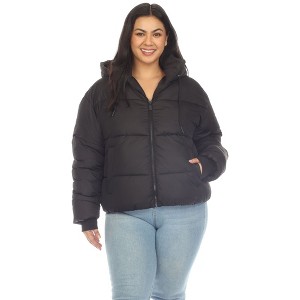 Plus Size Full Front Zip Hooded Bomber Puffer Coat  - White Mark - 1 of 4