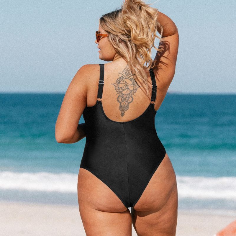 Women's Plus Size V Neck Mesh Sheer One Piece Swimsuit -Cupshe, 5 of 8