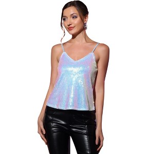 Women's Sequin Cami Tops Sparkle Shimmer Spaghetti Strap V-Neck Tank Tops  Loose Disco Glitter Camisole Sexy Clubwear (Black, S) at Amazon Women's  Clothing store
