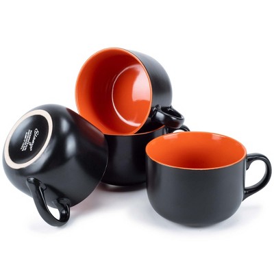 Elanze Designs 24 Oz X-Large Color Pop Mug Set of 4 - Perfect for Coffee, Cereal, Soup, Salad or Ice Cream Bowl, Oversized, Extra-Large Mugs, Orange