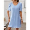 Womens V Neck Puff Sleeve Color Block Loose Fit Midi Dress - 4 of 4