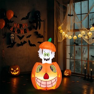 Angel Sar 2.8FT Halloween Inflatable Pumpkin Ghost, Animated LED Lighted Decor, Outdoor Indoor Yard Party Garden Decoration - 1 of 4