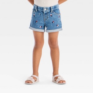Toddler Girls' Floral Embroidered Jeans Shorts - Cat & Jack™ Medium Wash - 1 of 4