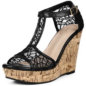 BLISSFUL STEP Women's Open Toe Platform Lace Wedge Heel Sandals - 1 of 3