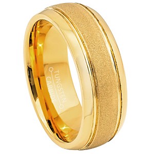 Jewelry Avalanche Gold IP Sandstone Finish Dome Tungsten Carbide Wedding Band, Comfort-fit, 8mm - 1 of 4