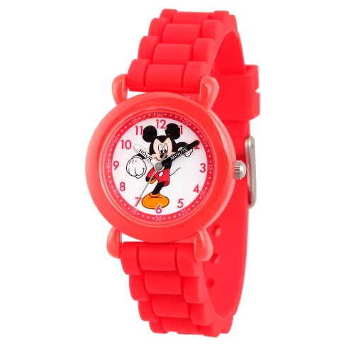 Boys Disney Mickey Mouse Red Plastic Time Teacher Watch Red