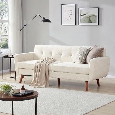 Linen Sofa Couch, Mid Century Modern Decor Loveseat Couches for Living Room, Button Tufted Upholstered Small Couch for Bedroom, Solid