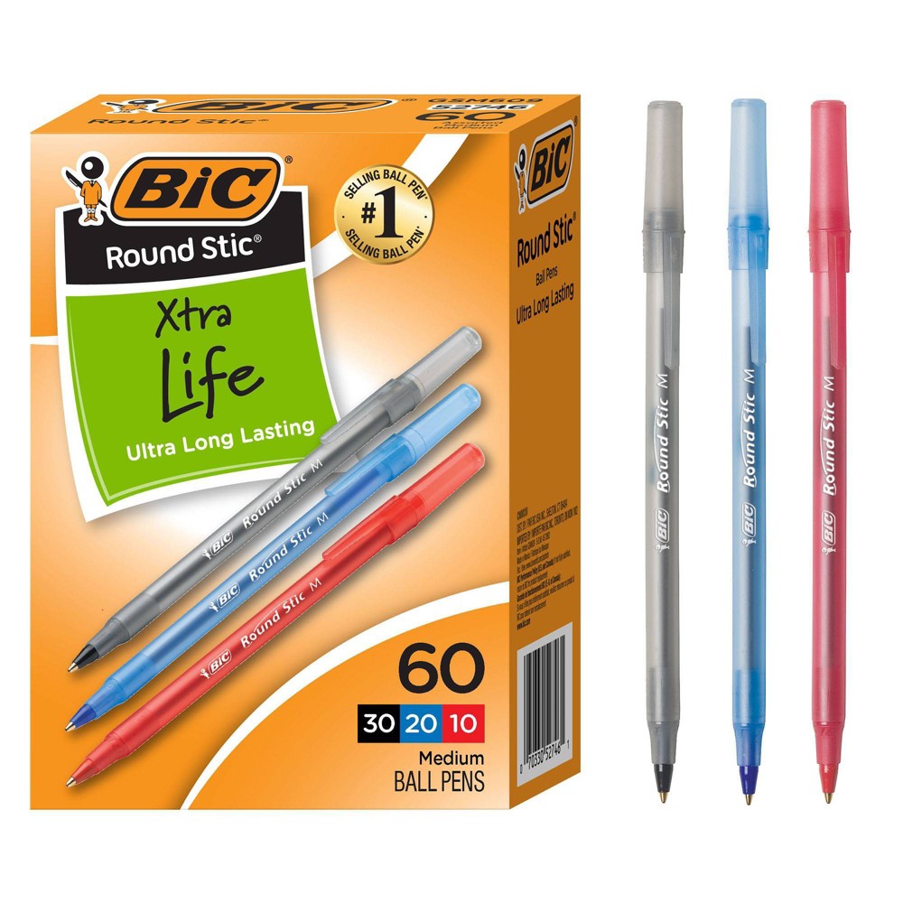 BiC 60ct Round Stic Extra Life Assorted Medium Point