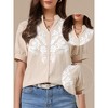 INSPIRE CHIC Women's Summer Cotton Floral V Neck Short Sleeve Embroidered Casual Blouses - 2 of 4