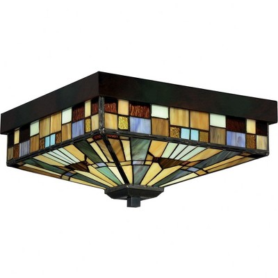 Valiant Bronze 14" Flush Mount Tiffany Glass Ceiling Light