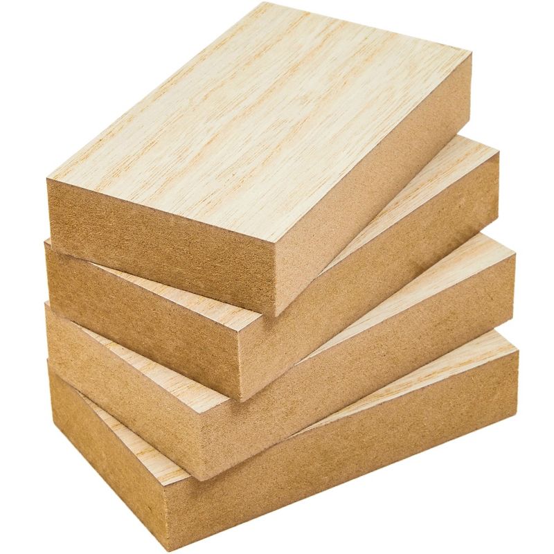 Juvo 4 Pack Unfinished MDF Wooden Boards for Crafts, 1 Inch Thick Rectangle Wooden Blocks, 5 x 3 In, 1 of 11