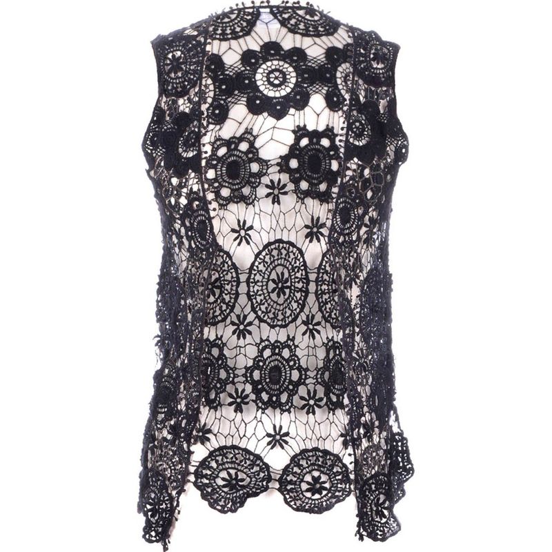 Anna-Kaci Women's Floral Crochet Open Front Vest, 1 of 7