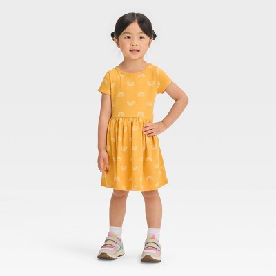 Image of Toddler Girls' Rainbow Short Sleeve Dress - Cat & Jack™ Dark Mustard Yellow 2T