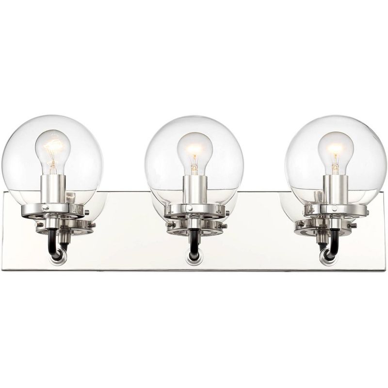 Possini Euro Design Fairling Modern Wall Light Polished Nickel Hardwire 24" 3-Light Fixture Clear Glass Globe for Bedroom Bathroom Vanity Reading Home, 5 of 9