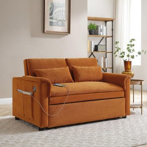 Modern Sleeper Sofa with USB Ports and Storage Pockets for Living Room – 3-in-1 Convertible Velvet Loveseat Bed -3irtyhousy - 1 of 4