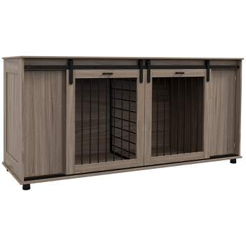 PawHut 71" Dog Crate Furniture with Removable Divider for 2 Small Dogs or 1 Large Dog, Dog Kennel Furniture with Storage, Double Doors