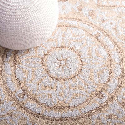 Ivory and Beige Rectangular Tufted Wool Area Rug