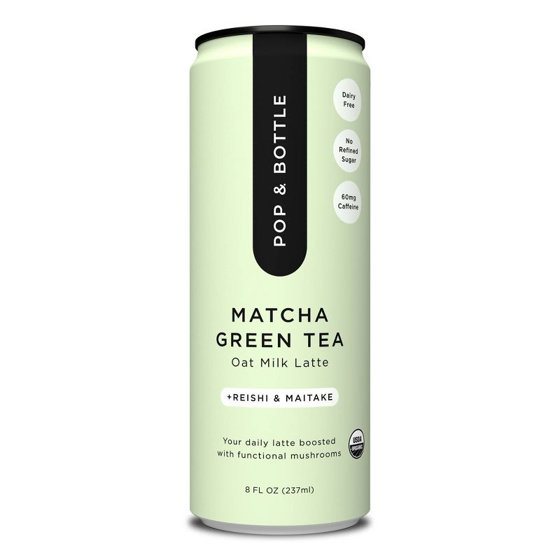 Pop &#38; Bottle Matcha Green Tea Oat Milk Latte with functional boost from Reishi and Maitake - 8 fl oz Can, 1 of 10