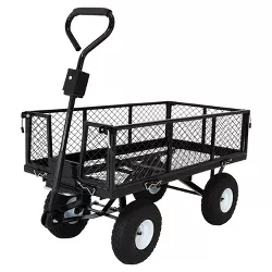Sunnydaze Outdoor Lawn and Garden Heavy-Duty Durable Steel Mesh Utility Dump Wagon Cart with Removable Sides - Black