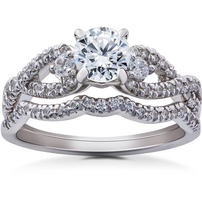 Pompeii3 1 1/6ct Diamond Infinity Engagement Wedding Ring Bridal Set 14K White Gold