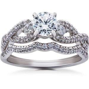 Pompeii3 1 1/6ct Diamond Infinity Engagement Wedding Ring Bridal Set 14K White Gold - 1 of 4