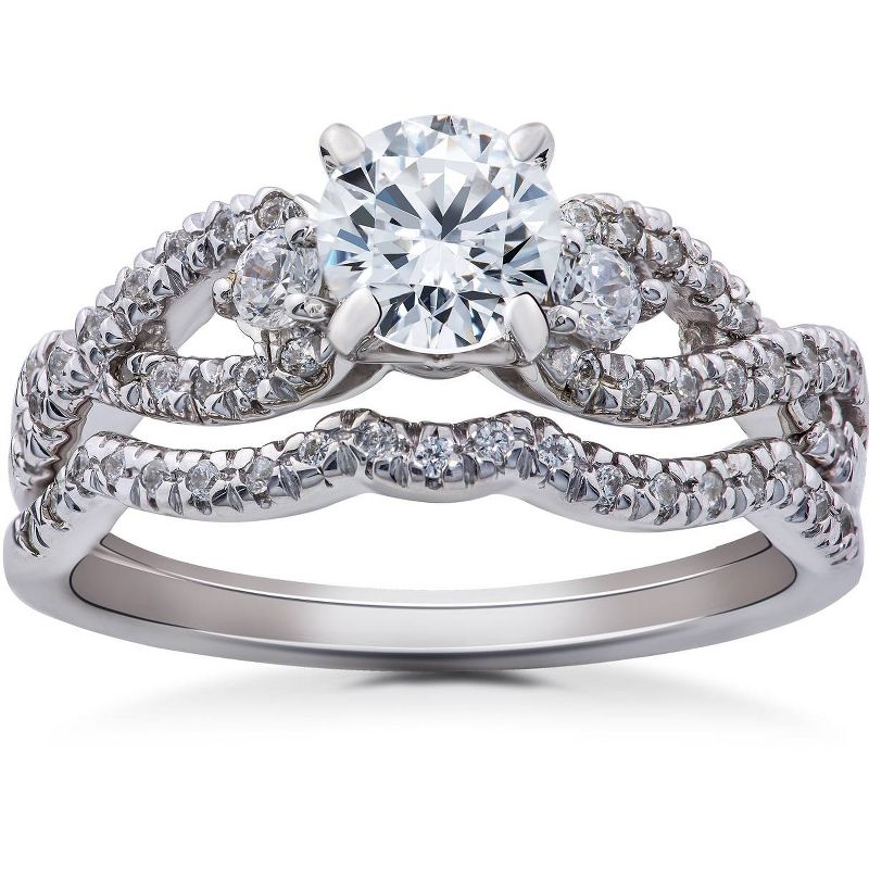 Pompeii3 1 1/6ct Diamond Infinity Engagement Wedding Ring Bridal Set 14K White Gold, 1 of 6