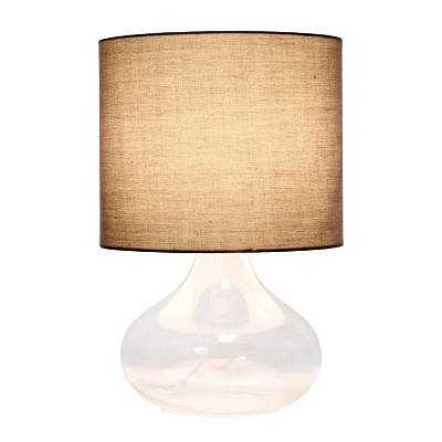 Clear Glass Gourd Nightstand Lamp with Gray Barrel Shade