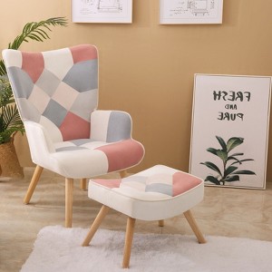 DOMETOUR Accent Chair with Ottoman for Living Bedroom, Creative Splicing Cloth Surface Armchair and Ottoman Set Sofa Chair - 1 of 4