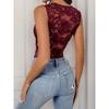 Coolmee Women's Mash Lace Bodysuits Sleeveless Deep V Neck Body Suits - 3 of 4