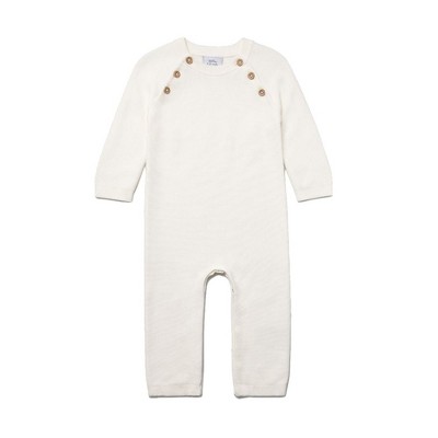 Image of Stellou & Friends Newborn and Baby 100% Cotton Long Sleeve Sweater Knit One-Piece Romper - 9-12 Months / White