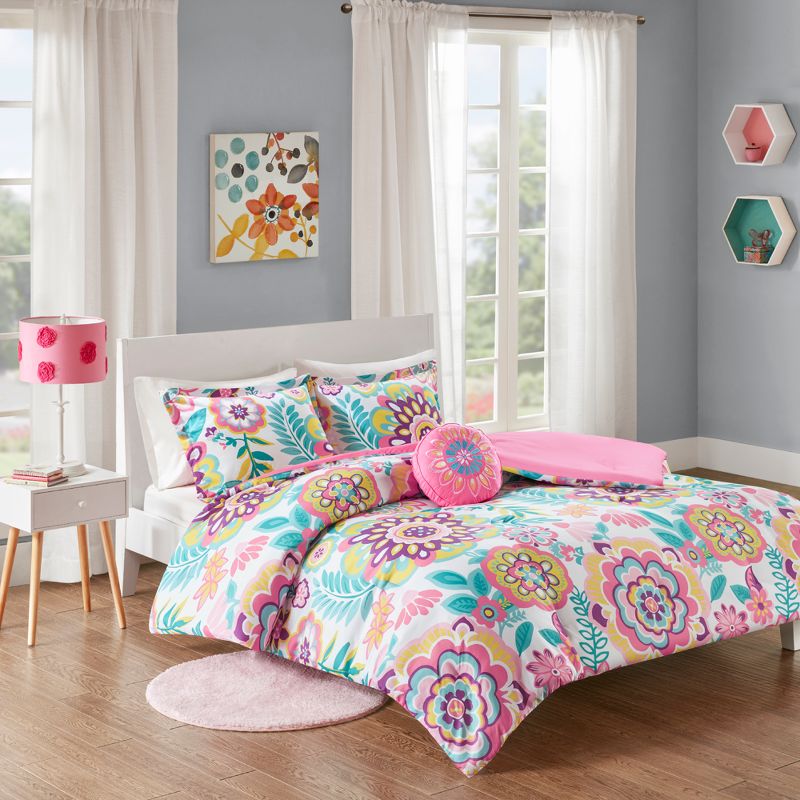 Pink Cora Floral Comforter Set, 1 of 8