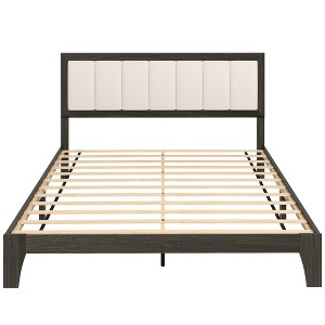 Aghana Digitals Charcoal Gray Full Platform Bed Frame with Upholstered Linen Headboard, Wooden - 1 of 4