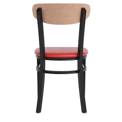 Boomerang Back 32" High Red Vinyl & Birch Wood Dining Chair