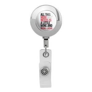 Bon Jovi Mom Needs Wine And Jovi Metal Chrome Badge ID Card Holder Clip - 1 of 3