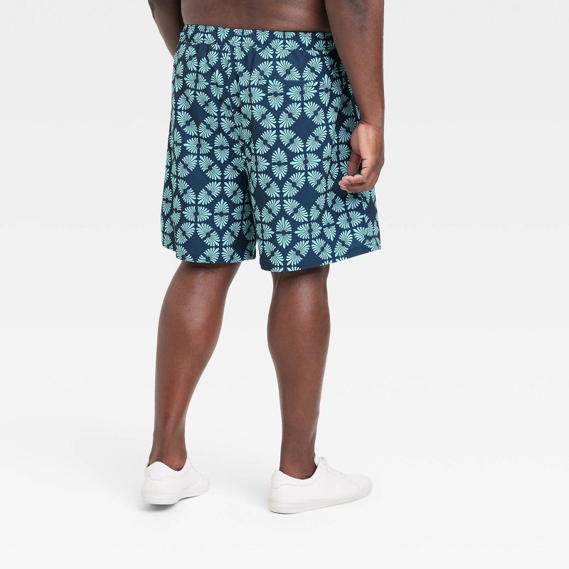 Men's 7" Leaf Print Swim Shorts with Boxer Brief Liner - Goodfellow & Co™ Navy Blue, 3 of 5