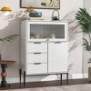Sideboard with 3 Drawers ,1 door and 1 glass Door Wood Cabinet with Storage for Kitchen, Dining Room, Hallway 33.46" x 15.74" x 47.2" - 2 of 4