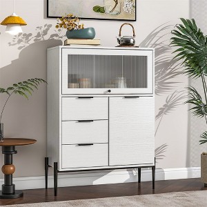 Sideboard Buffet Cabinet with Storage, 33.5" Kitchen Storage Cabinet with Glass Door and 3 Drawers,Coffee Bar Cabinet for Kitchen Living Room Hallway - 1 of 4